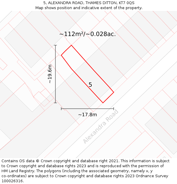 5, ALEXANDRA ROAD, THAMES DITTON, KT7 0QS: Plot and title map