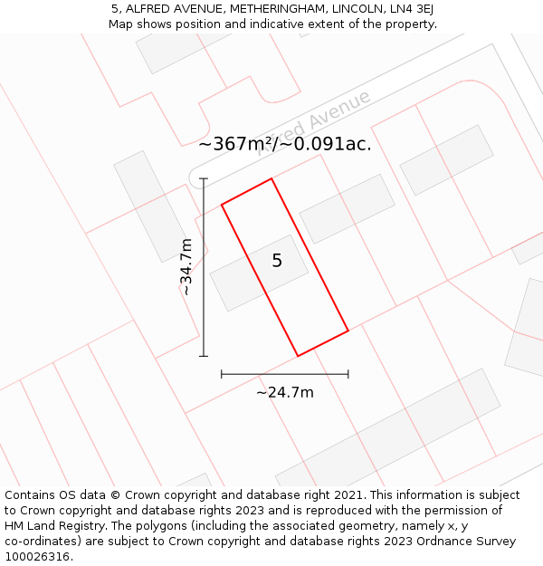 5, ALFRED AVENUE, METHERINGHAM, LINCOLN, LN4 3EJ: Plot and title map