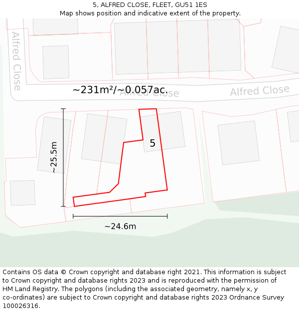 5, ALFRED CLOSE, FLEET, GU51 1ES: Plot and title map