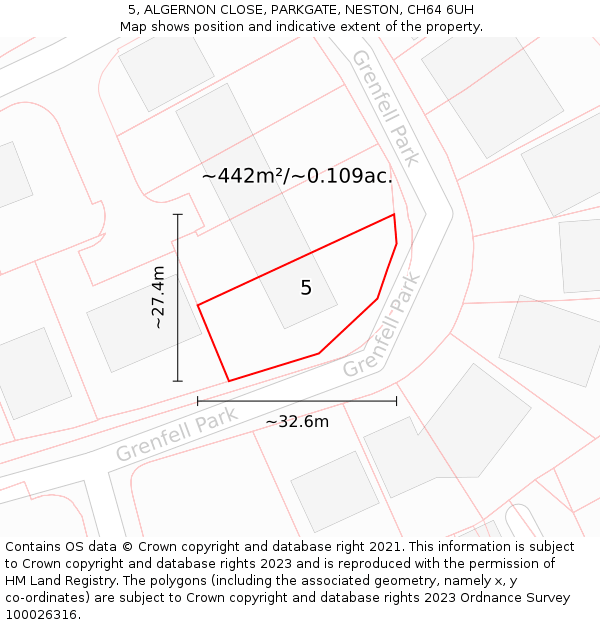 5, ALGERNON CLOSE, PARKGATE, NESTON, CH64 6UH: Plot and title map