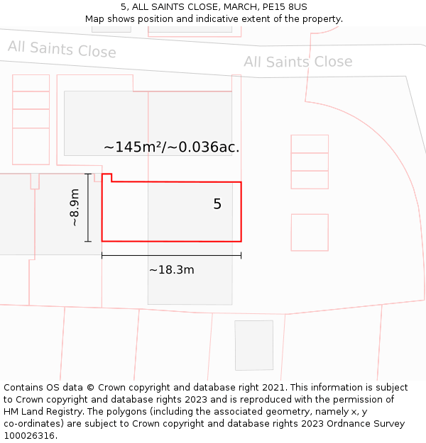 5, ALL SAINTS CLOSE, MARCH, PE15 8US: Plot and title map