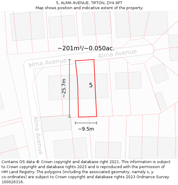 5, ALMA AVENUE, TIPTON, DY4 9PT: Plot and title map