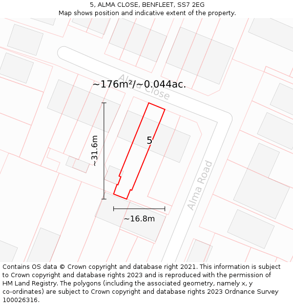 5, ALMA CLOSE, BENFLEET, SS7 2EG: Plot and title map