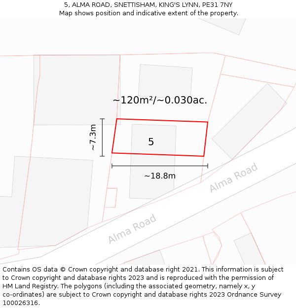 5, ALMA ROAD, SNETTISHAM, KING'S LYNN, PE31 7NY: Plot and title map