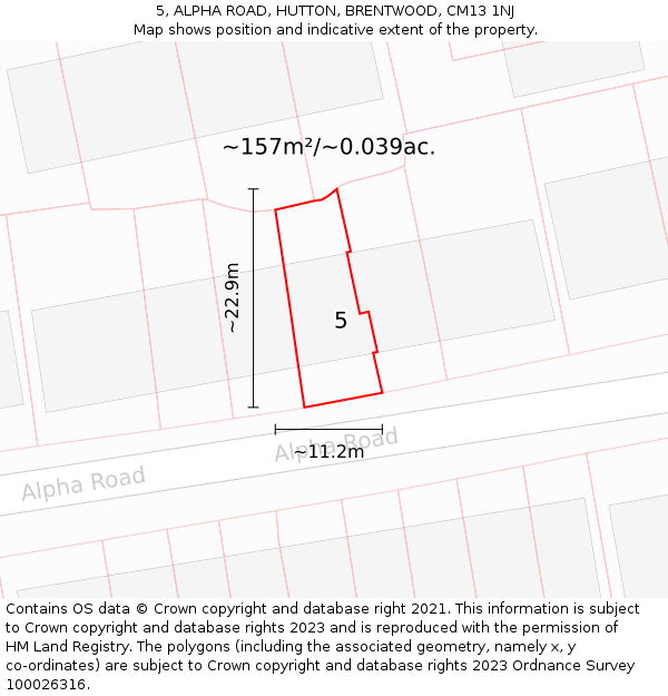 5, ALPHA ROAD, HUTTON, BRENTWOOD, CM13 1NJ: Plot and title map