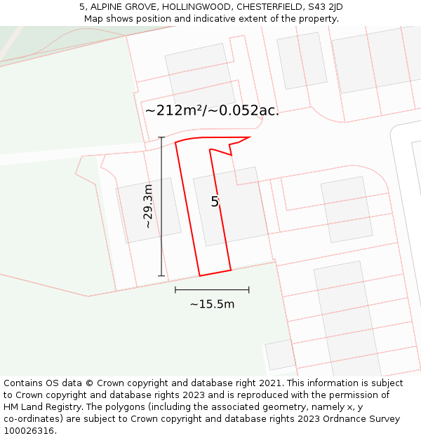 5, ALPINE GROVE, HOLLINGWOOD, CHESTERFIELD, S43 2JD: Plot and title map