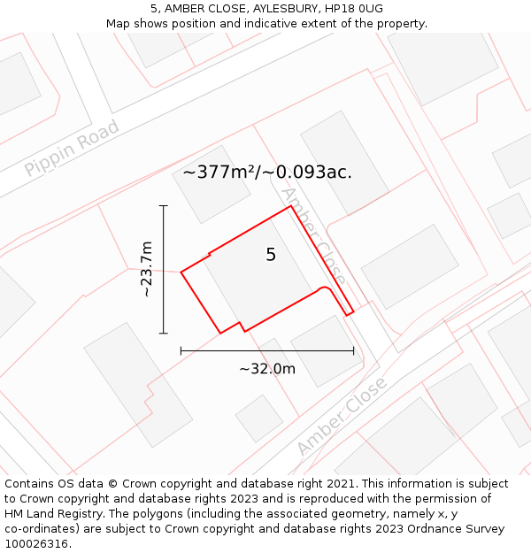 5, AMBER CLOSE, AYLESBURY, HP18 0UG: Plot and title map