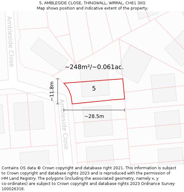 5, AMBLESIDE CLOSE, THINGWALL, WIRRAL, CH61 3XG: Plot and title map