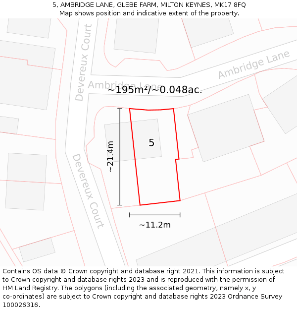 5, AMBRIDGE LANE, GLEBE FARM, MILTON KEYNES, MK17 8FQ: Plot and title map