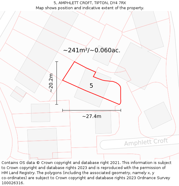 5, AMPHLETT CROFT, TIPTON, DY4 7RX: Plot and title map