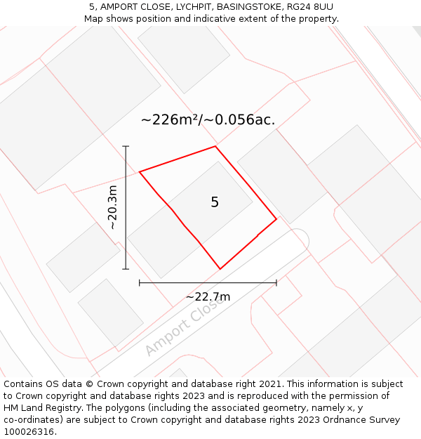 5, AMPORT CLOSE, LYCHPIT, BASINGSTOKE, RG24 8UU: Plot and title map