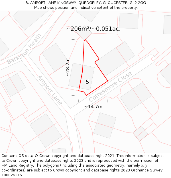 5, AMPORT LANE KINGSWAY, QUEDGELEY, GLOUCESTER, GL2 2GG: Plot and title map