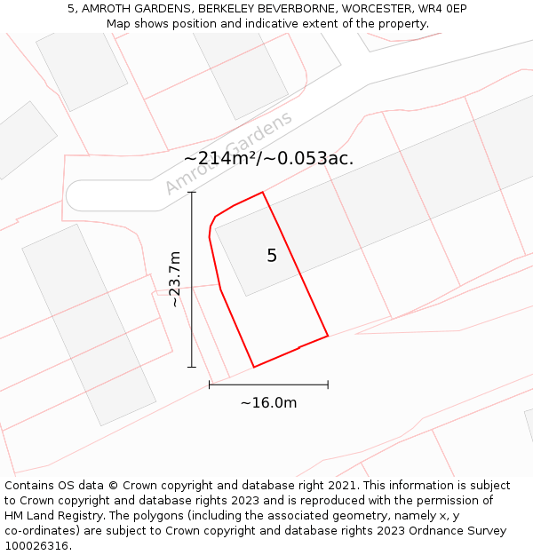 5, AMROTH GARDENS, BERKELEY BEVERBORNE, WORCESTER, WR4 0EP: Plot and title map