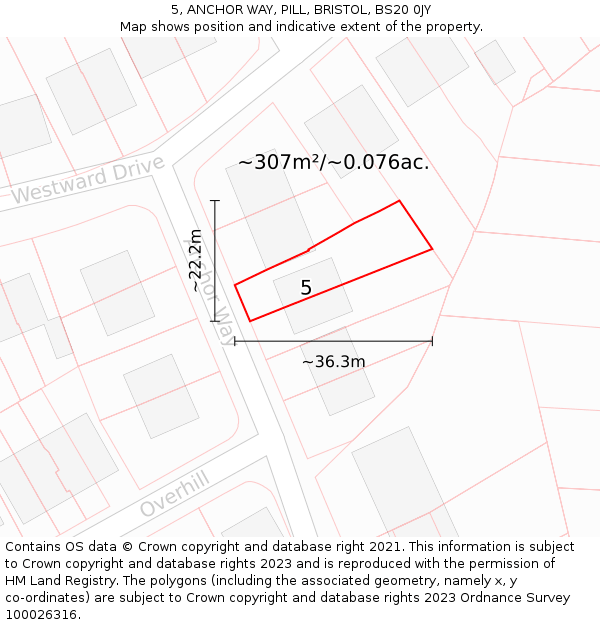 5, ANCHOR WAY, PILL, BRISTOL, BS20 0JY: Plot and title map