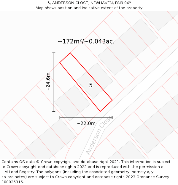 5, ANDERSON CLOSE, NEWHAVEN, BN9 9XY: Plot and title map