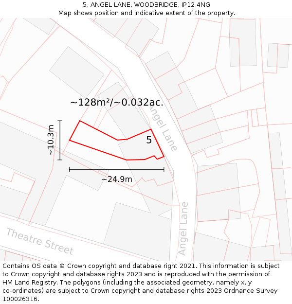 5, ANGEL LANE, WOODBRIDGE, IP12 4NG: Plot and title map
