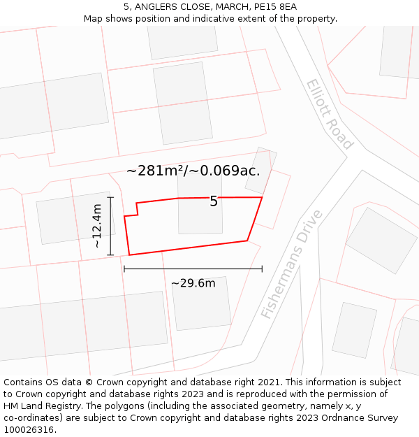 5, ANGLERS CLOSE, MARCH, PE15 8EA: Plot and title map