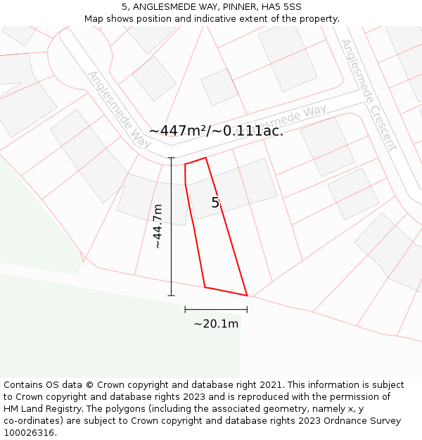5, ANGLESMEDE WAY, PINNER, HA5 5SS: Plot and title map