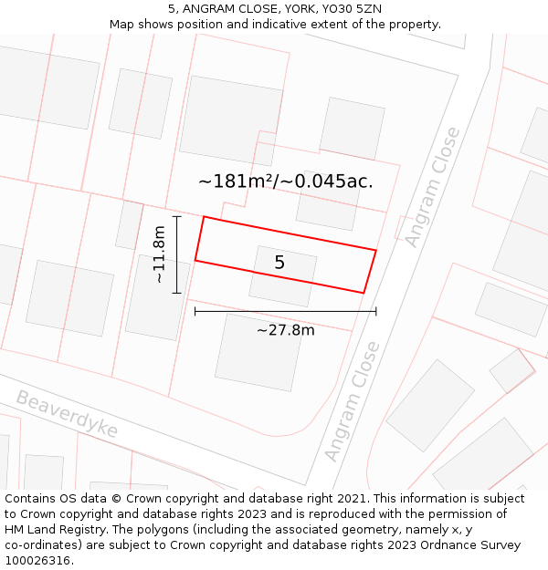 5, ANGRAM CLOSE, YORK, YO30 5ZN: Plot and title map
