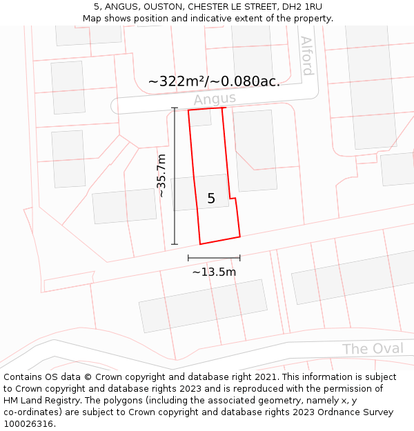 5, ANGUS, OUSTON, CHESTER LE STREET, DH2 1RU: Plot and title map