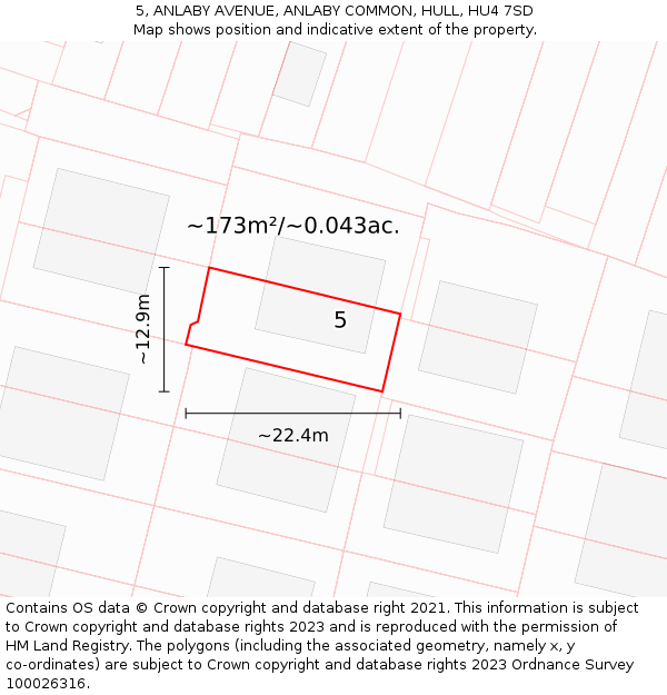 5, ANLABY AVENUE, ANLABY COMMON, HULL, HU4 7SD: Plot and title map