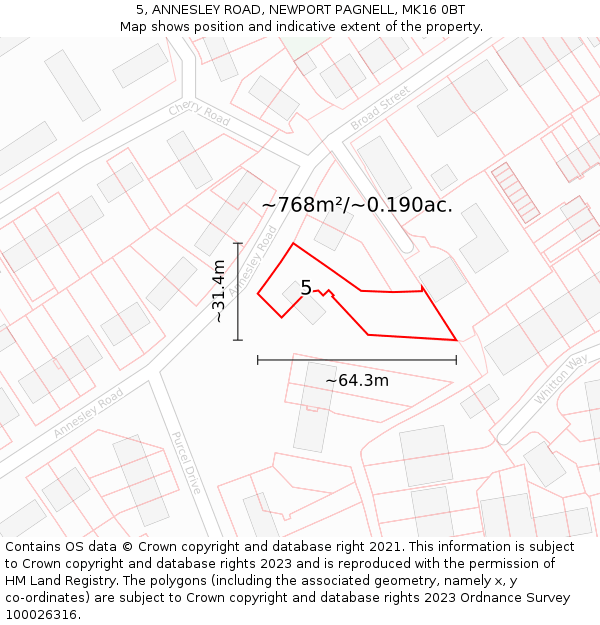 5, ANNESLEY ROAD, NEWPORT PAGNELL, MK16 0BT: Plot and title map