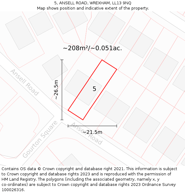 5, ANSELL ROAD, WREXHAM, LL13 9NQ: Plot and title map