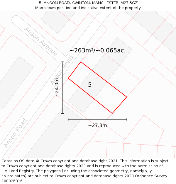 5, ANSON ROAD, SWINTON, MANCHESTER, M27 5GZ: Plot and title map