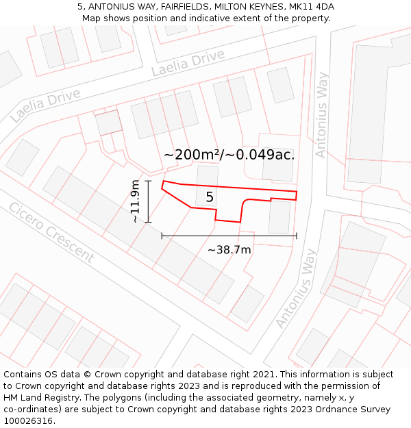 5, ANTONIUS WAY, FAIRFIELDS, MILTON KEYNES, MK11 4DA: Plot and title map