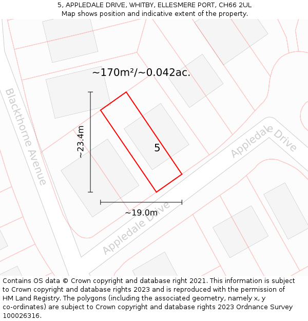 5, APPLEDALE DRIVE, WHITBY, ELLESMERE PORT, CH66 2UL: Plot and title map