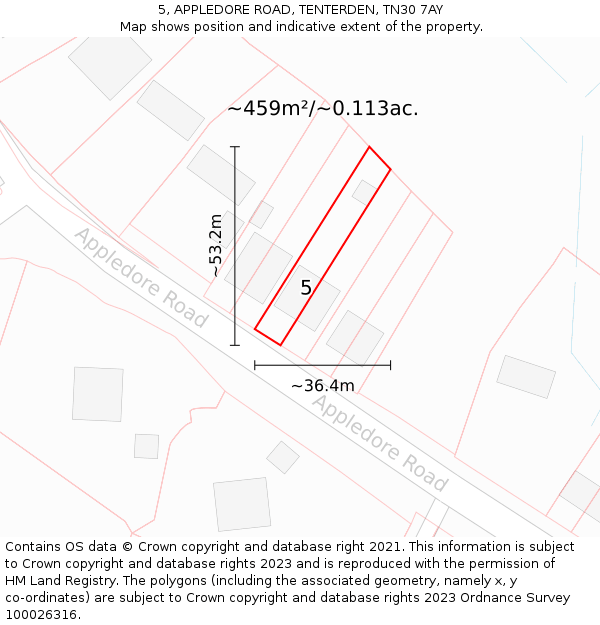 5, APPLEDORE ROAD, TENTERDEN, TN30 7AY: Plot and title map