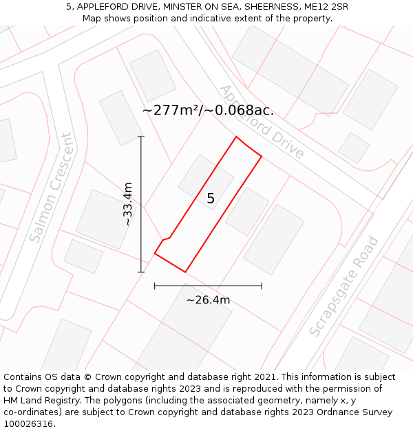 5, APPLEFORD DRIVE, MINSTER ON SEA, SHEERNESS, ME12 2SR: Plot and title map