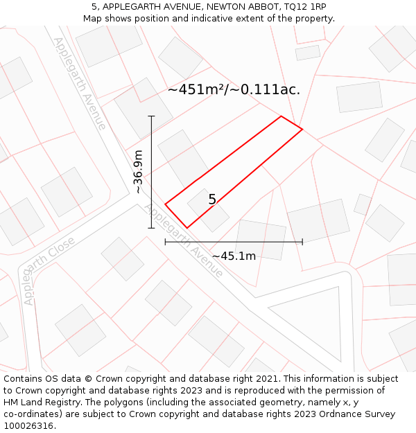 5, APPLEGARTH AVENUE, NEWTON ABBOT, TQ12 1RP: Plot and title map