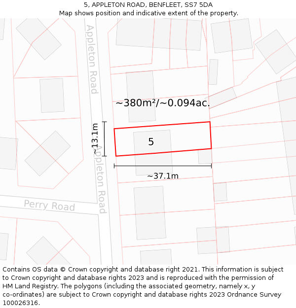 5, APPLETON ROAD, BENFLEET, SS7 5DA: Plot and title map