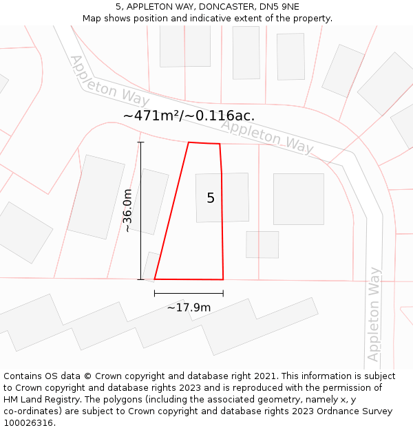 5, APPLETON WAY, DONCASTER, DN5 9NE: Plot and title map