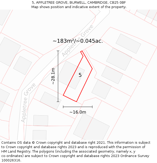 5, APPLETREE GROVE, BURWELL, CAMBRIDGE, CB25 0BF: Plot and title map