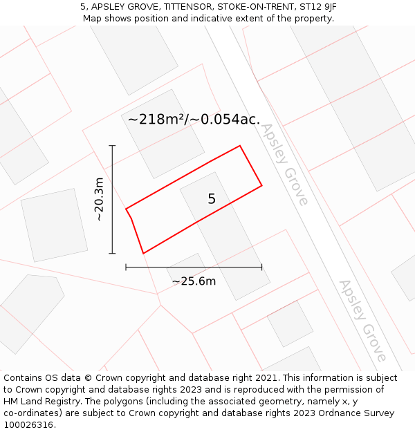 5, APSLEY GROVE, TITTENSOR, STOKE-ON-TRENT, ST12 9JF: Plot and title map