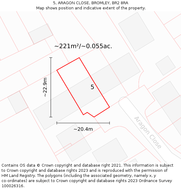 5, ARAGON CLOSE, BROMLEY, BR2 8RA: Plot and title map