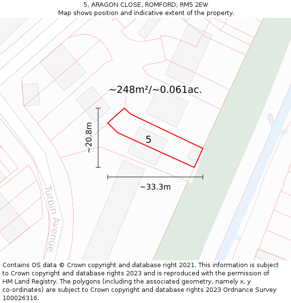 5, ARAGON CLOSE, ROMFORD, RM5 2EW: Plot and title map