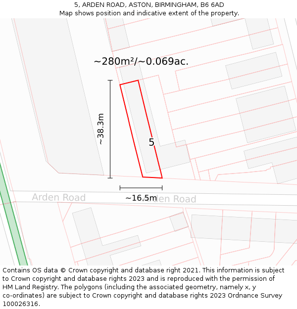 5, ARDEN ROAD, ASTON, BIRMINGHAM, B6 6AD: Plot and title map
