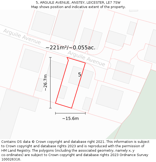 5, ARGUILE AVENUE, ANSTEY, LEICESTER, LE7 7SW: Plot and title map
