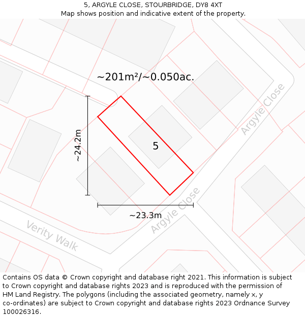 5, ARGYLE CLOSE, STOURBRIDGE, DY8 4XT: Plot and title map