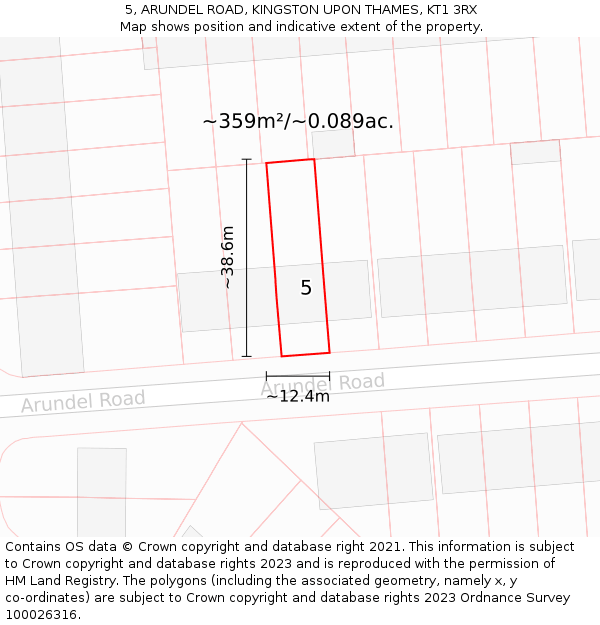 5, ARUNDEL ROAD, KINGSTON UPON THAMES, KT1 3RX: Plot and title map