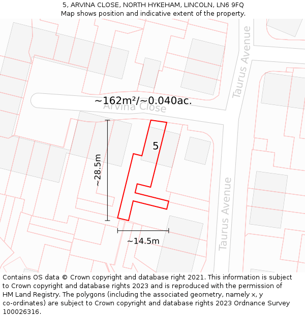 5, ARVINA CLOSE, NORTH HYKEHAM, LINCOLN, LN6 9FQ: Plot and title map