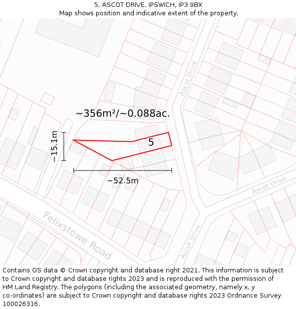 5, ASCOT DRIVE, IPSWICH, IP3 9BX: Plot and title map