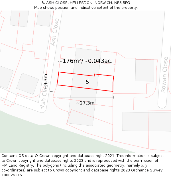 5, ASH CLOSE, HELLESDON, NORWICH, NR6 5FG: Plot and title map