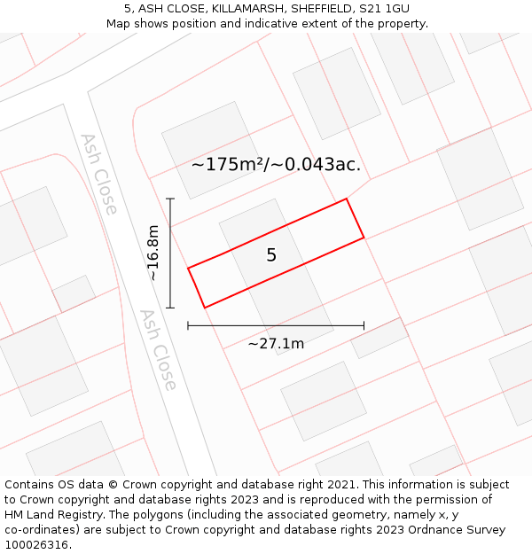 5, ASH CLOSE, KILLAMARSH, SHEFFIELD, S21 1GU: Plot and title map