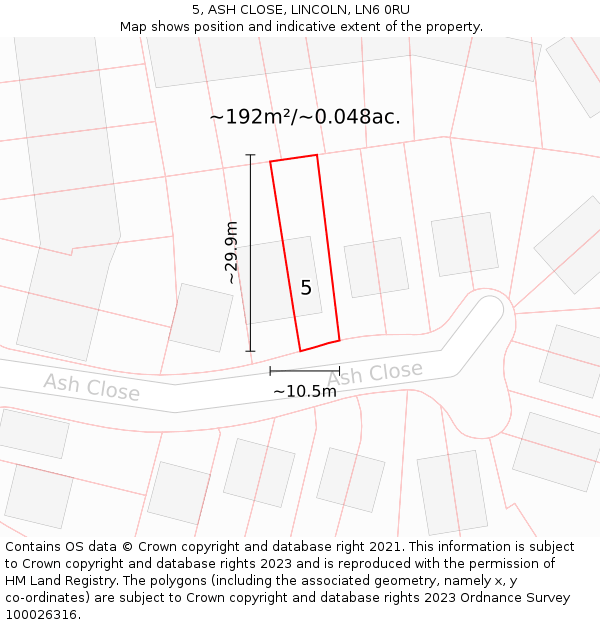 5, ASH CLOSE, LINCOLN, LN6 0RU: Plot and title map