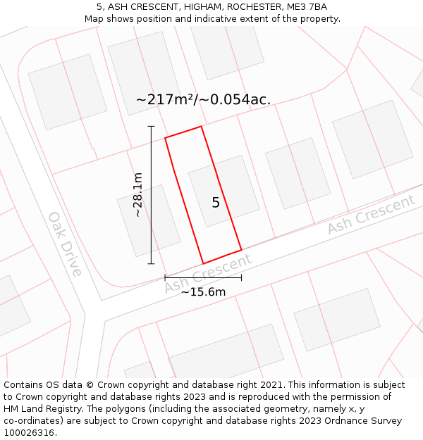 5, ASH CRESCENT, HIGHAM, ROCHESTER, ME3 7BA: Plot and title map