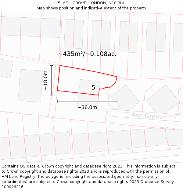 5, ASH GROVE, LONDON, N10 3UL: Plot and title map